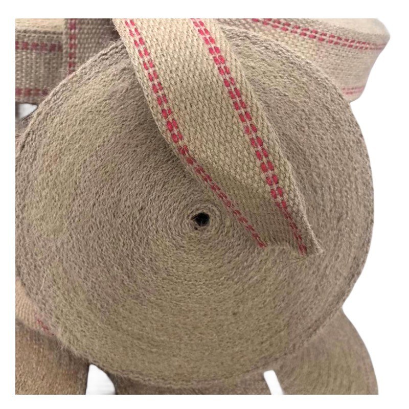 두꺼운 천연 붉은 줄무늬 쥬트 벨트 롤 가방 손잡이 지속적이고 세련된