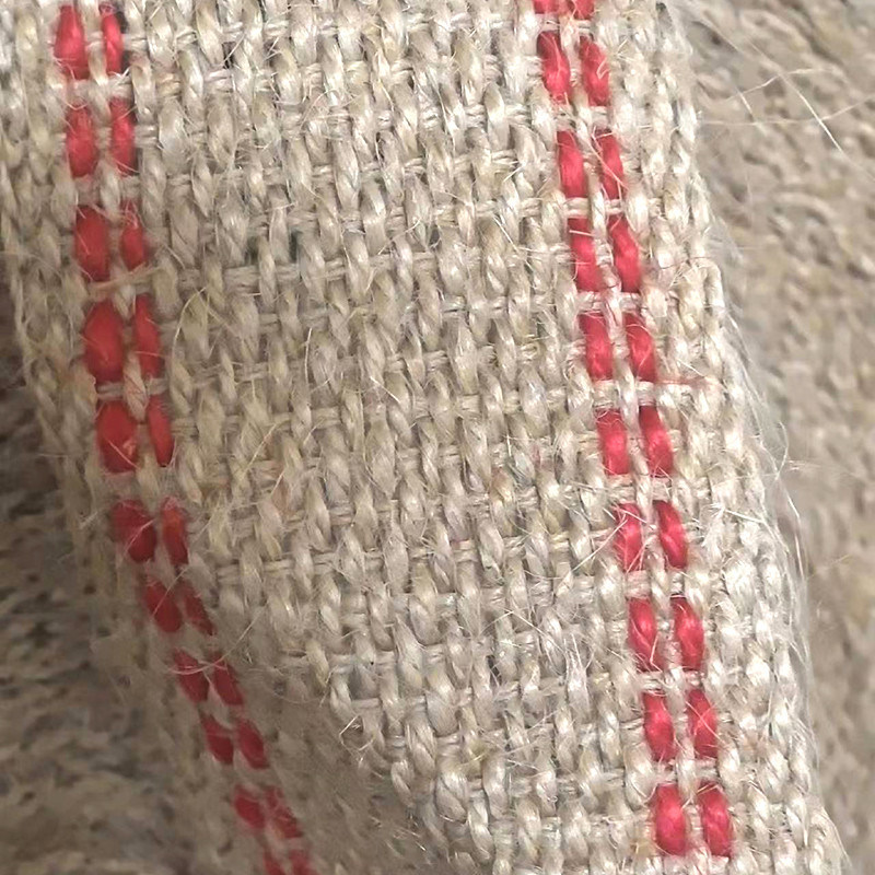 두꺼운 천연 붉은 줄무늬 쥬트 벨트 롤 가방 손잡이 지속적이고 세련된