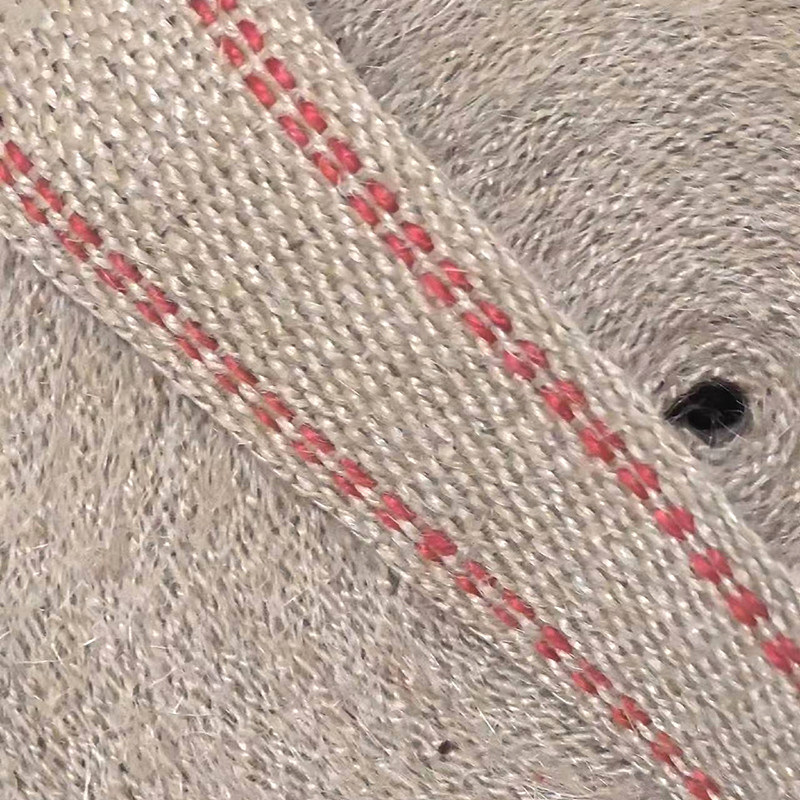 두꺼운 천연 붉은 줄무늬 쥬트 벨트 롤 가방 손잡이 지속적이고 세련된