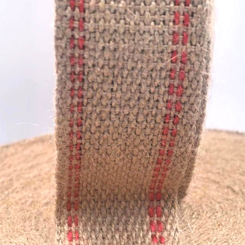 두꺼운 천연 붉은 줄무늬 쥬트 벨트 롤 가방 손잡이 지속적이고 세련된