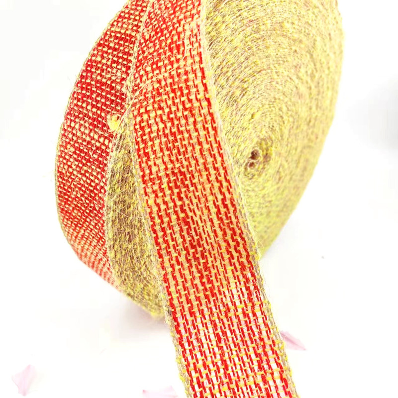 100% 쥬트 직물 천 크리스마스 활 쥬트 리본 노란 가장자리 가정 장식