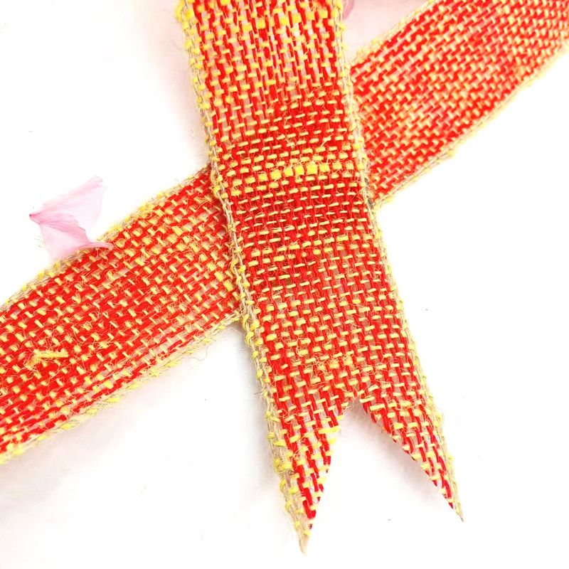 100% 쥬트 직물 천 크리스마스 활 쥬트 리본 노란 가장자리 가정 장식